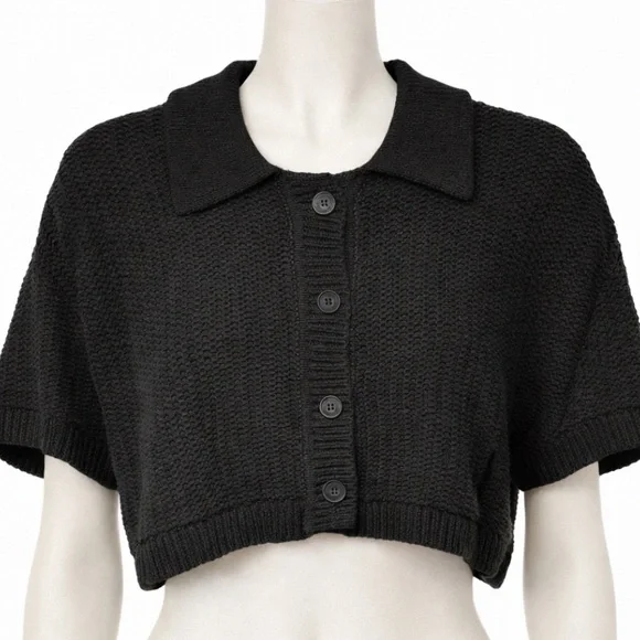 NWOT Banana Republic Black 100% Cotton Knit Cropped Cardigan - Picture 1 of 7